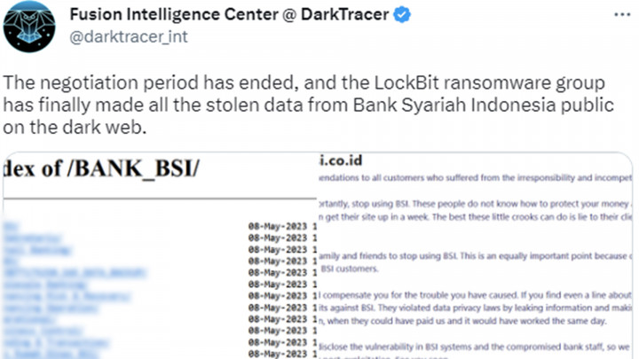Negoisasi Gagal, LockBit Sebar 1,5 TB Data BSI ke Dark Web?