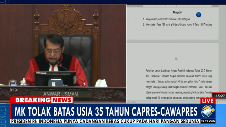 MK Kabulkan Syarat Usia Capres-Cawapres 40 Tahun atau Pernah Menjadi Kepala Daerah