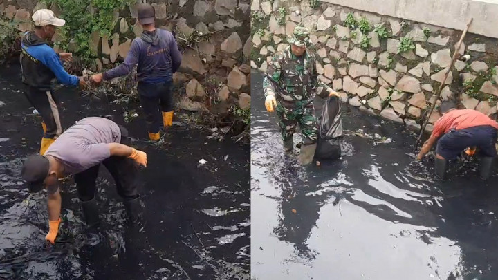 Antisipasi Banjir, TNI Polri Bersama Masyarakat Turun Bersihkan Kali Angke