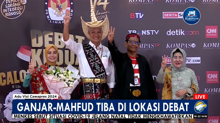 Momen Ganjar-Mahfud Tiba di JCC Jelang Debat Perdana Cawapres