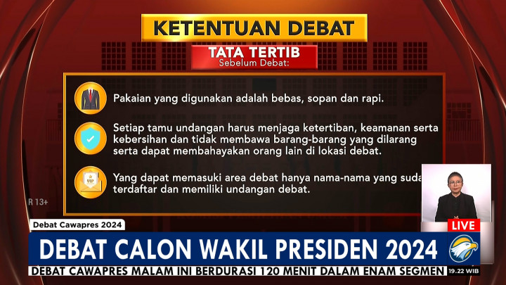 Ketentuan Debat dan Tata Tertib Debat Calon Wakil Presiden Pemilu 2024