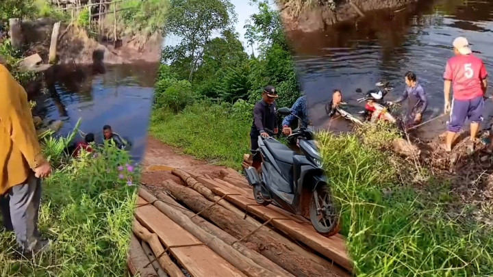 Akibat Jembatan Rusak, Guru SD di Kotawaringin Timur Tercebur Ke Sungai