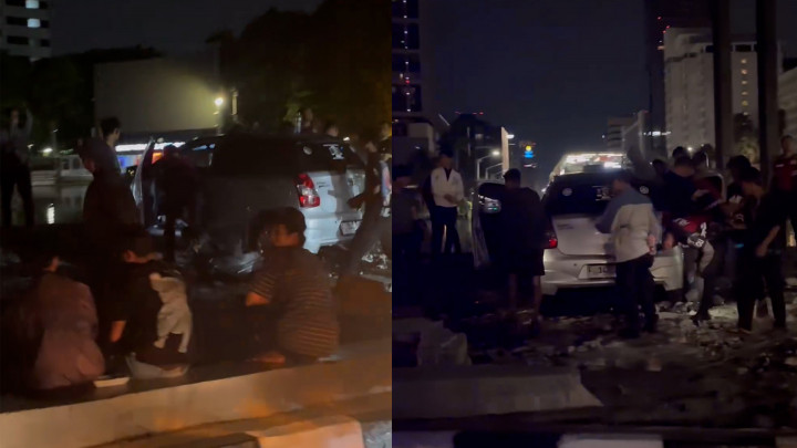 Diduga Mabuk, Mobil Seruduk Pembatas Jalan Bundaran HI