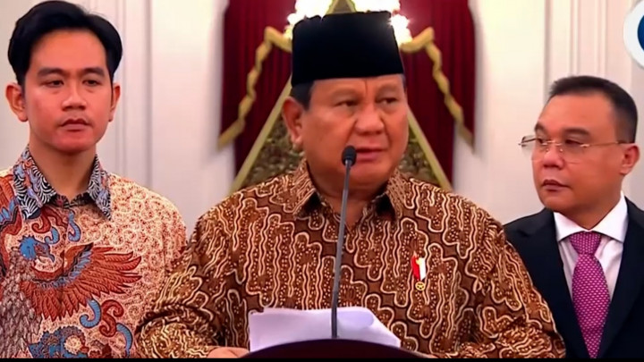 Presiden Prabowo Umumkan Daftar Menteri Kabinet Merah Putih