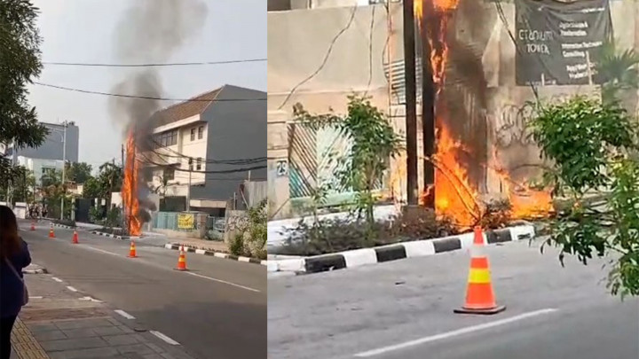 Ada Bunyi Ledakan, Kabel Listrik Semrawut di Gambir Terbakar