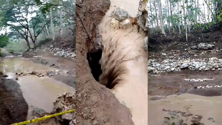 Fenomena Lubang Misterius Muncul di Sungai Kaliasat, Sedot Air Sungai hingga Surut