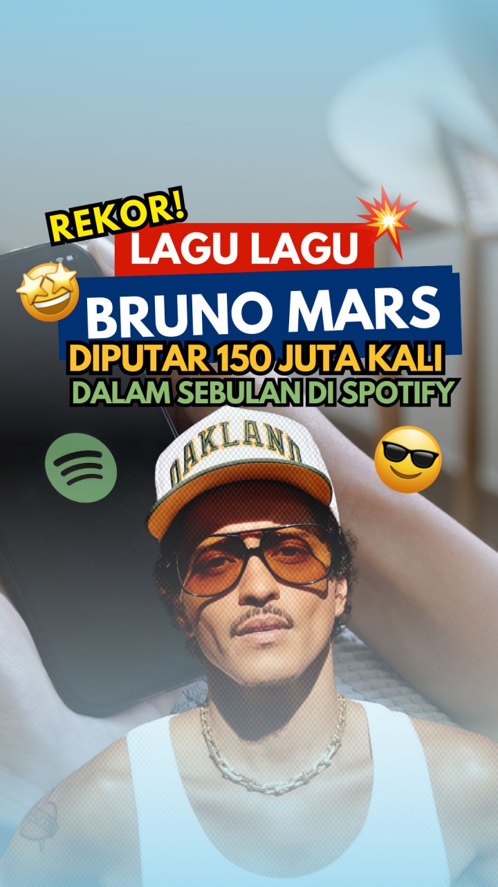 Rekor! Lagu-lagu Bruno Mars Diputar 150 Juta Kali dalam Sebulan di Spotify