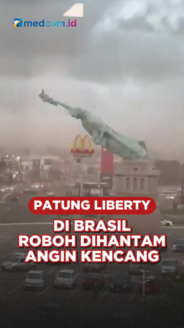 Viral Replika Patung Liberty di Brasil Roboh Dihantam Angin Kencang