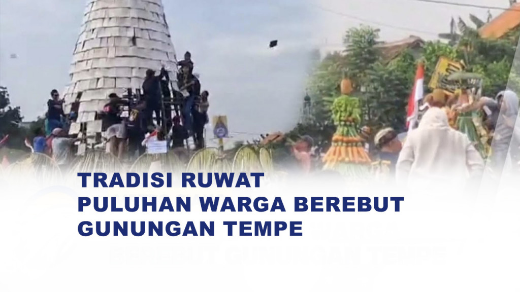 Serunya Berebut Tumpeng Raksasa Jelang Ramadan di Sidoarjo