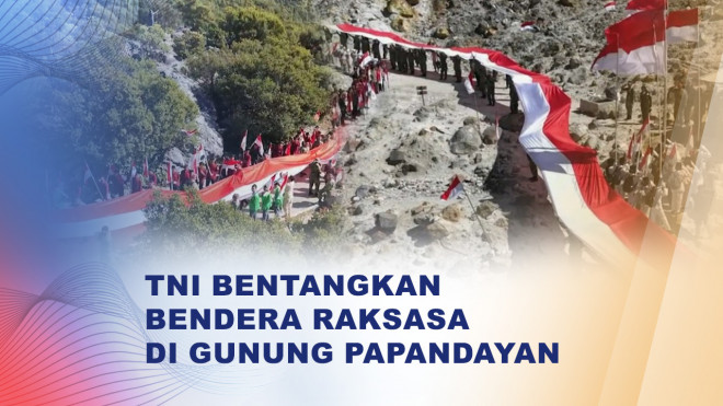 Bendera Merah Putih 1 Km Membentang di Kawah Gunung Papandayan