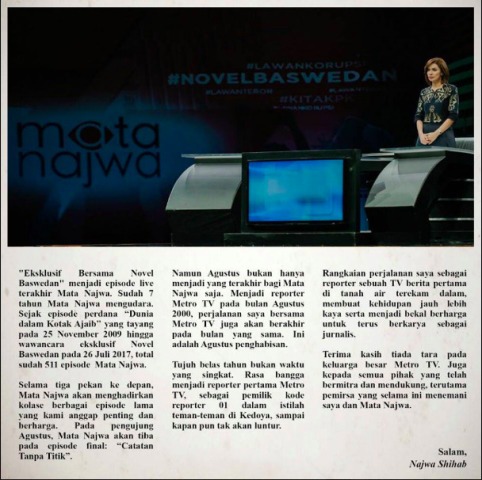 Program Mata Najwa Tiba di Episode Final pada 30 Agustus