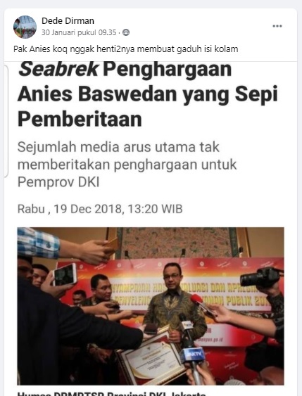 [Cek Fakta] Tidak Ada Media Memberitakan Penghargaan yang Diraih Anies Baswedan? Ini Faktanya