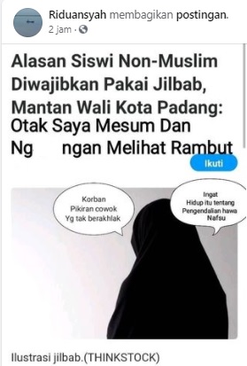 [Cek Fakta] Otak Mesum Melihat Rambut, Alasan Siswi Nonmuslim Diwajibkan Pakai Jilbab? Ini Faktanya