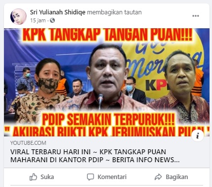 [Cek Fakta] Klaim Puan Maharani Kena OTT KPK di Kantor PDIP Hoaks, Ini Faktanya