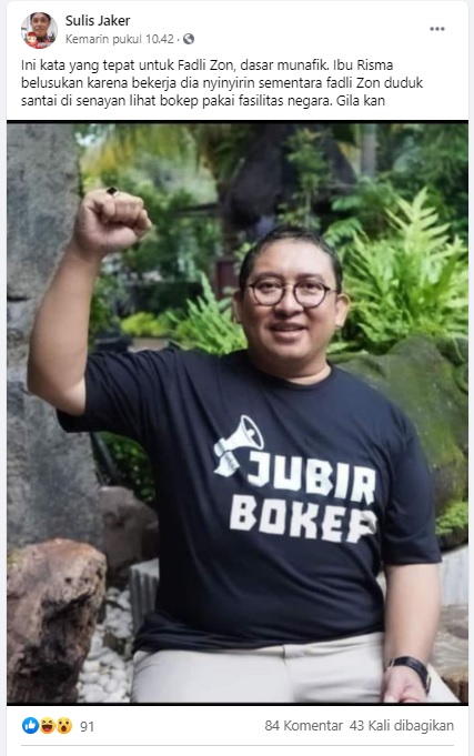 [Cek Fakta] Foto Fadli Zon Pakai Kaos Bernarasi Porno? Ini Faktanya