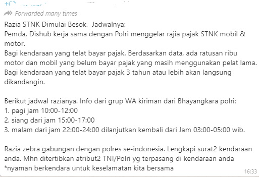 [Cek Fakta] Razia STNK Kendaraan Telat Bayar Pajak 3 Tahun Dikandangkan? Ini Faktanya