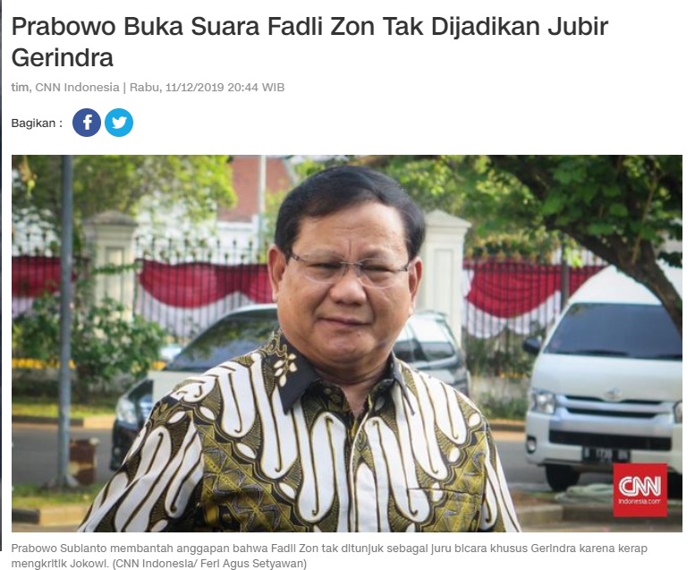 [Cek Fakta] Prabowo Pecat Fadli Zon dari Partai Gerindra? Ini Faktanya