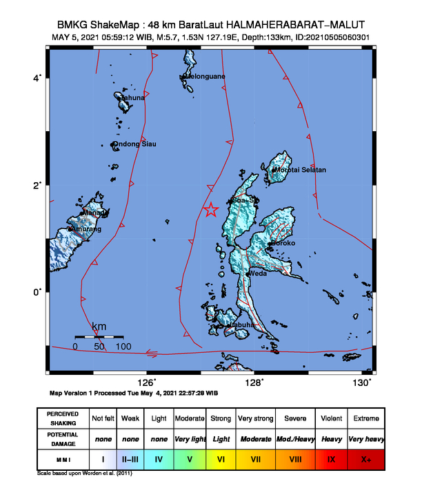 Halmahera Barat Diguncang Gempa 5,7 Magnitudo