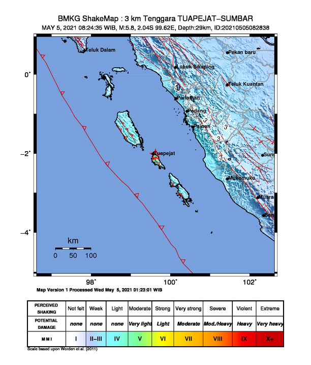 Tuapejat Kepulauan Mentawai Diguncang Gempa 5,8 Magnitudo