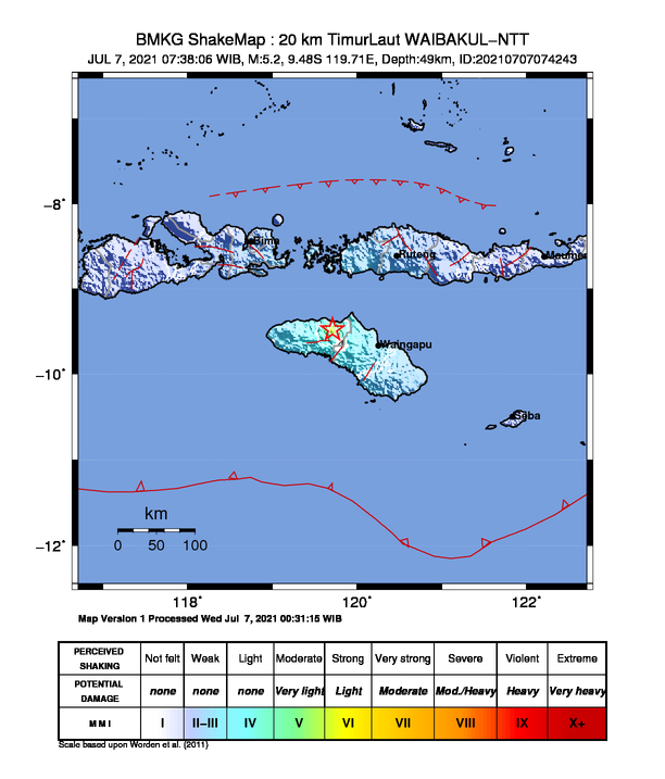 Waibakul NTT Diguncang Gempa 5,2 Magnitudo