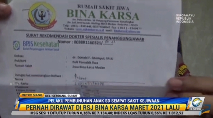 Pelaku Pembunuhan Anak SD di Deli Serdang Sempat Mengidap Skizofrenia