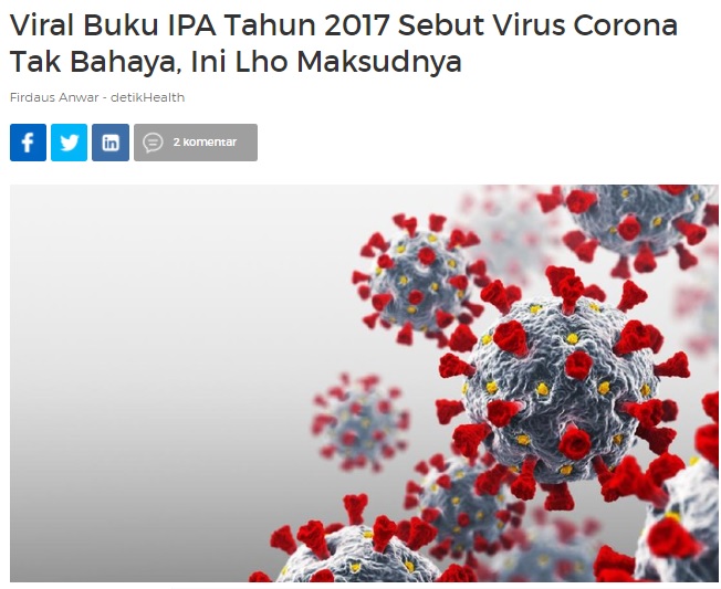 [Cek Fakta] Buku IPA Sekolah Dasar Sebut Virus Korona Tak Berbahaya? Ini Faktanya