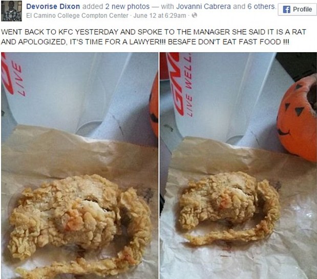 Seorang Pria Mengaku Makan Daging Tikus di KFC