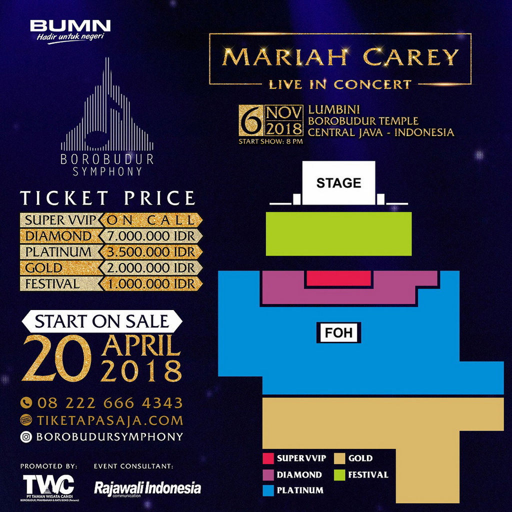 Rincian Harga Tiket Konser Mariah Carey di Candi Borobudur