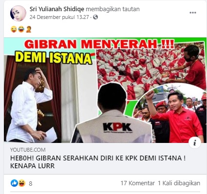 [Cek Fakta] Klaim Gibran Menyerahkan Diri ke KPK Hoaks, Ini Faktanya