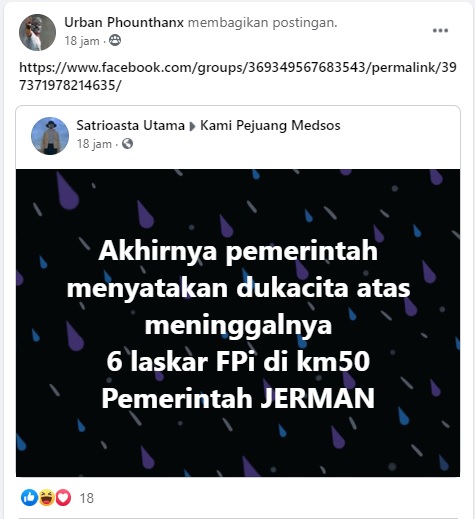 [Cek Fakta] Pemerintah Jerman Ucapkan Dukacita Atas Meninggalnya 6 Anggota FPI? Ini Faktanya