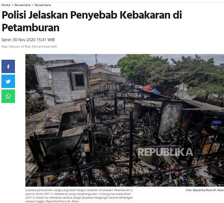 [Cek Fakta] Kebakaran di Petamburan Sinyal Genderang Perang oleh Pemerintah? Ini Faktanya