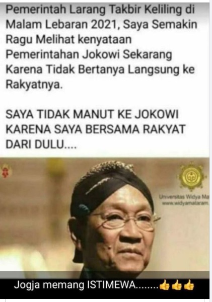 [Cek Fakta] Sri Sultan: <i>Saya Tidak Manut ke Jokowi karena Saya Bersama Rakyat </i>? Ini Faktanya