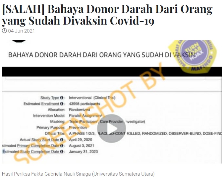 [Cek Fakta] Darah Pendonor yang Sudah Divaksin Berbahaya? Ini Faktanya
