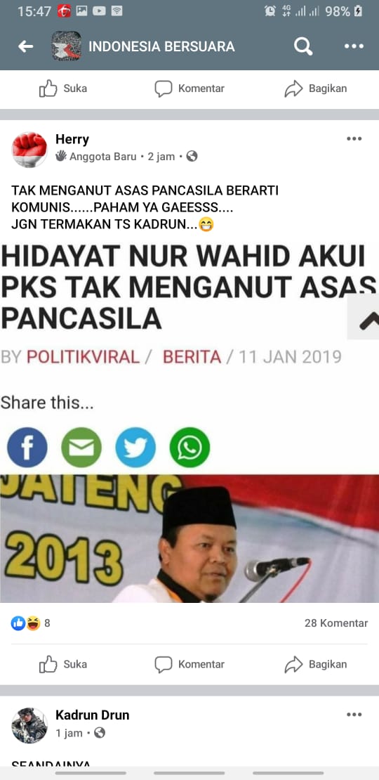 [Cek Fakta] Hidayat Nur Wahid Mengakui PKS Tak Menganut Asas Pancasila Hoaks, Ini Cek Faktanya