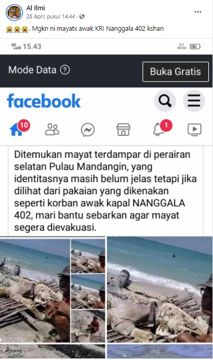 [Cek Fakta] Jenazah Prajurit KRI Nanggala 402 Terdampar di Pantai? Ini Faktanya
