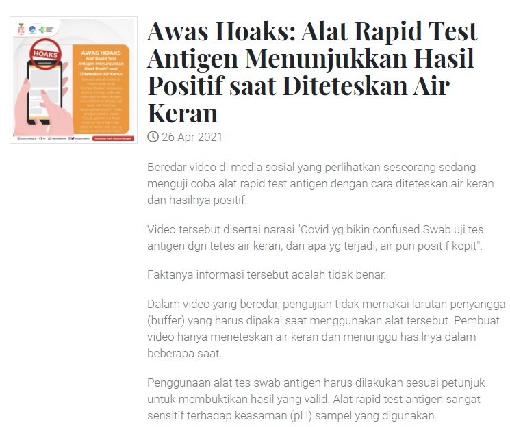 [Cek Fakta] Viral Video Satpam Uji Swab Antigen Pakai Air Keran Hasilnya Positif? Ini Faktanya
