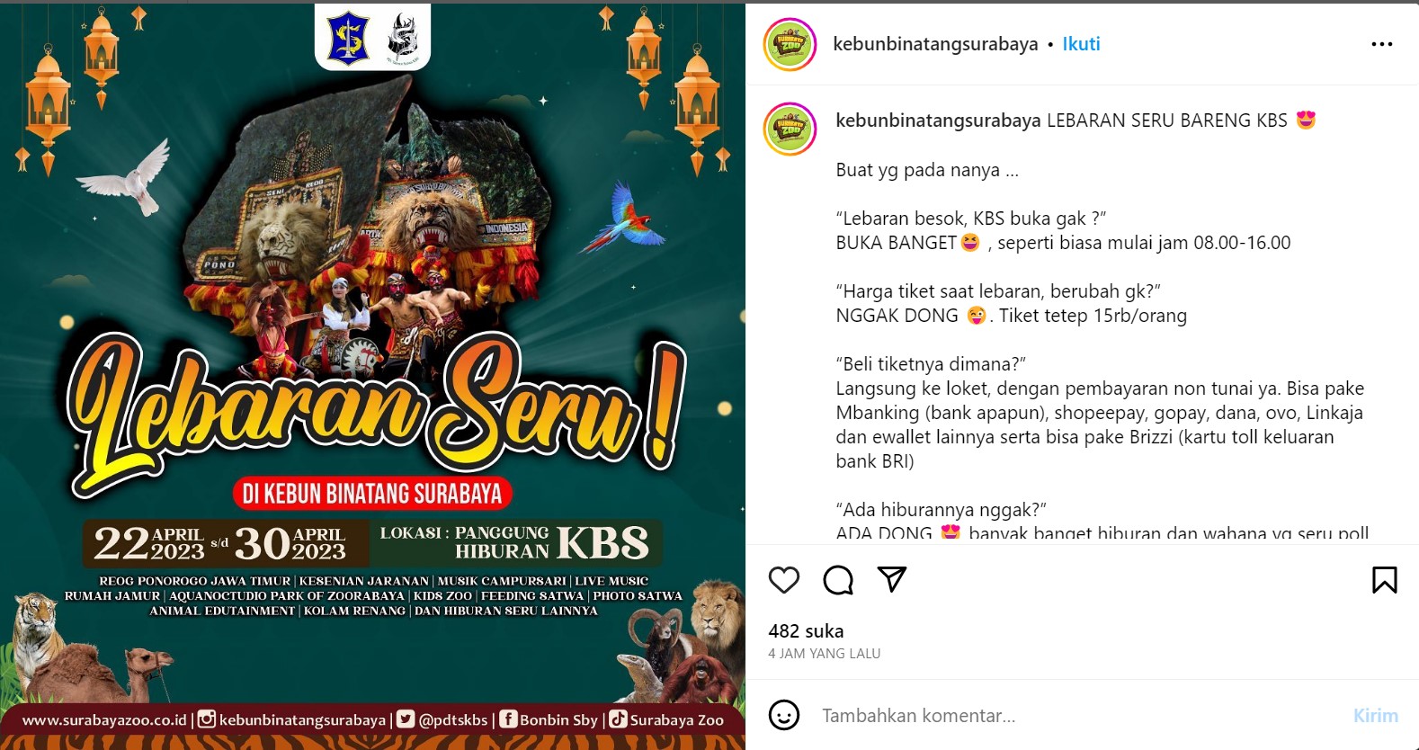 Mau Liburan Lebaran ke Kebun Binatang Surabaya? Ini Harga Tiket, Syarat Masuk, dan Wahananya