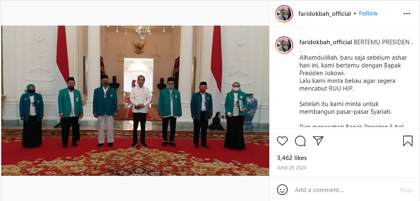 Ahmad Farid Okbah pernah bertemu Jokowi pada 2020. Instagram faridokbah_official