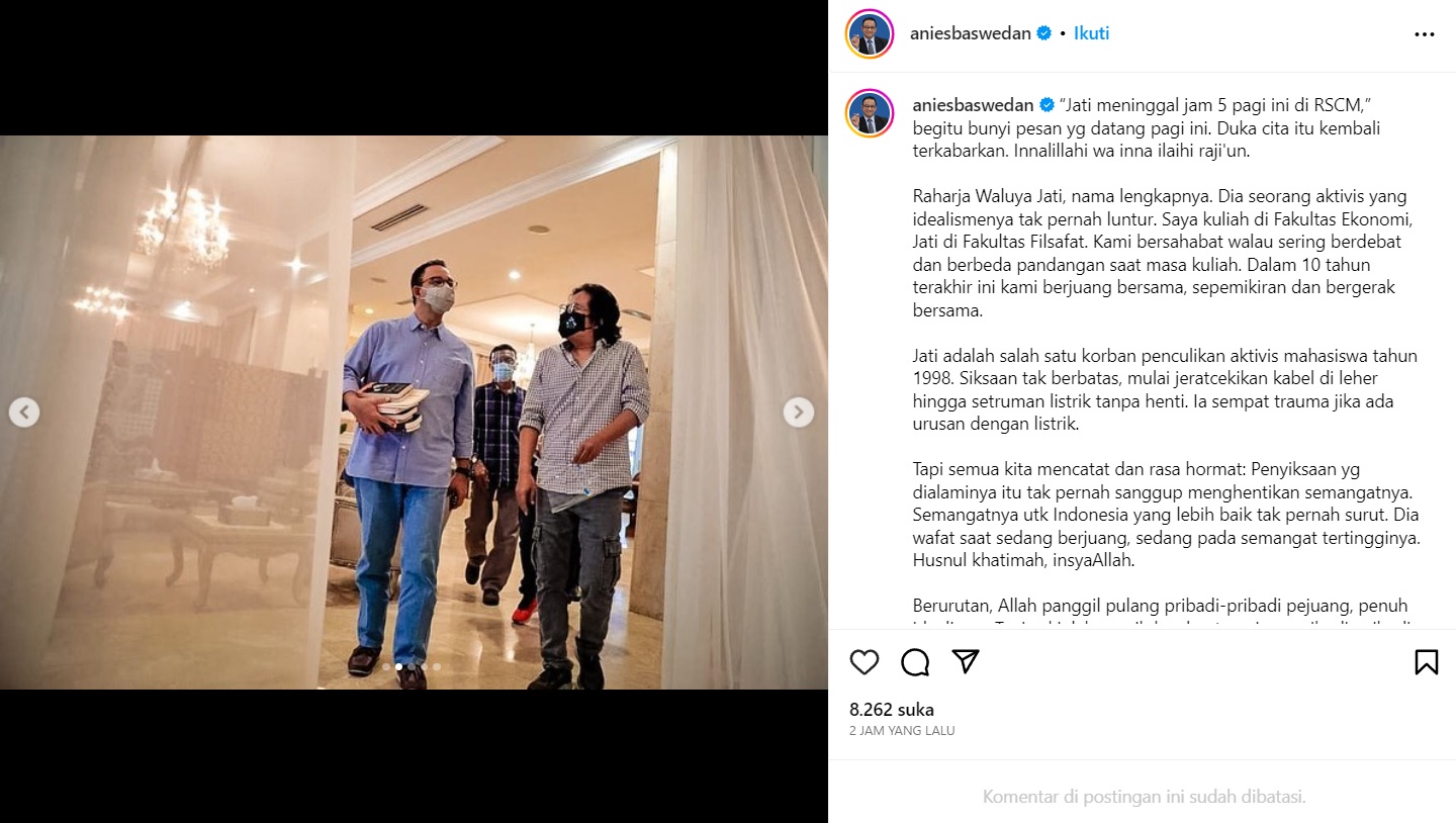 Aktivis Rahardjo Waluyo Jati Meninggal Dunia, Anies Baswedan Kenang Momen Kebersamaan