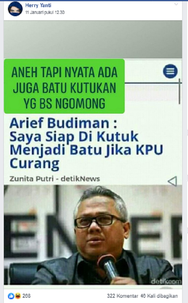 Cek Fakta Arief Budiman Siap Dikutuk Menjadi Batu Jika Kpu Curang Ini Fa