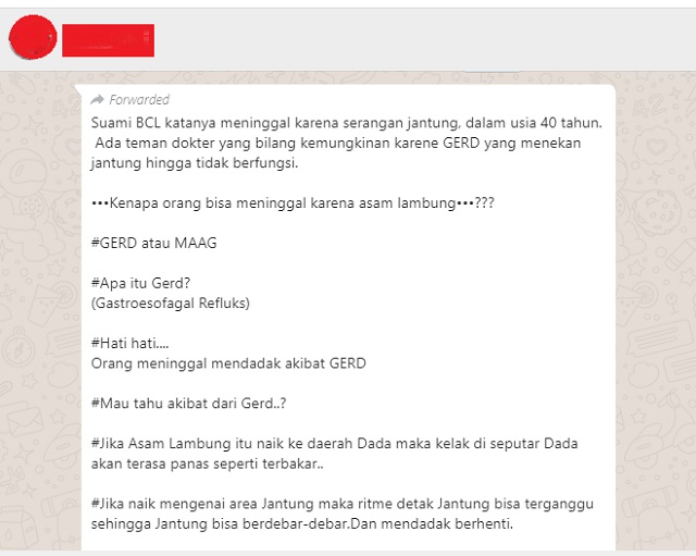 [Cek Fakta] Viral Pesan Berantai WhatsApp Sebut Ashraf Sinclair Meninggal karena GERD? Ini Faktanya