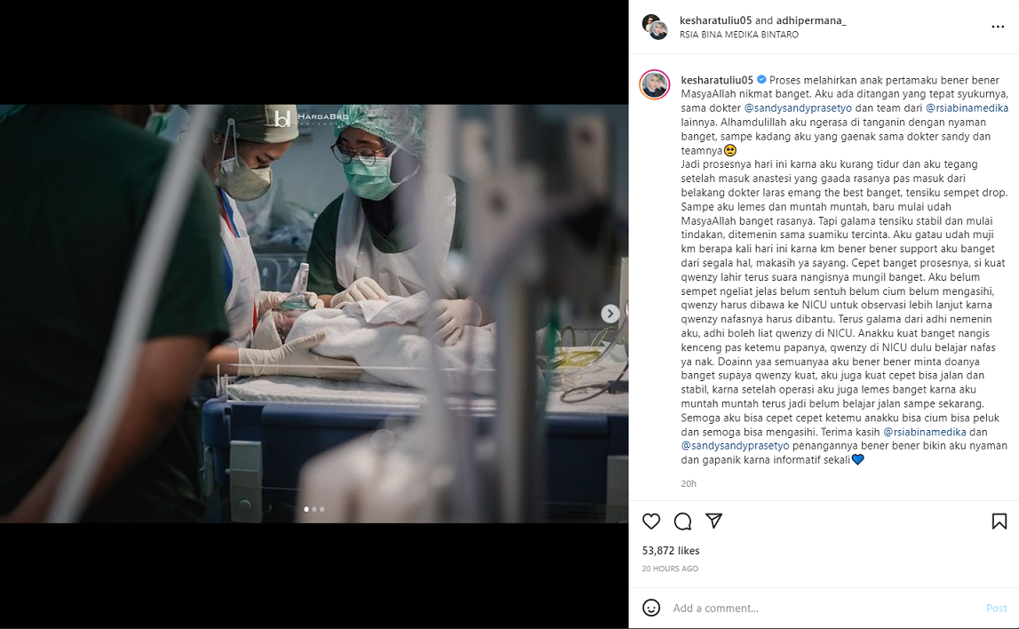 Bayi Kesha Ratuliu harus dirawat di ruang NICU. Instagram @kesharatuliu05