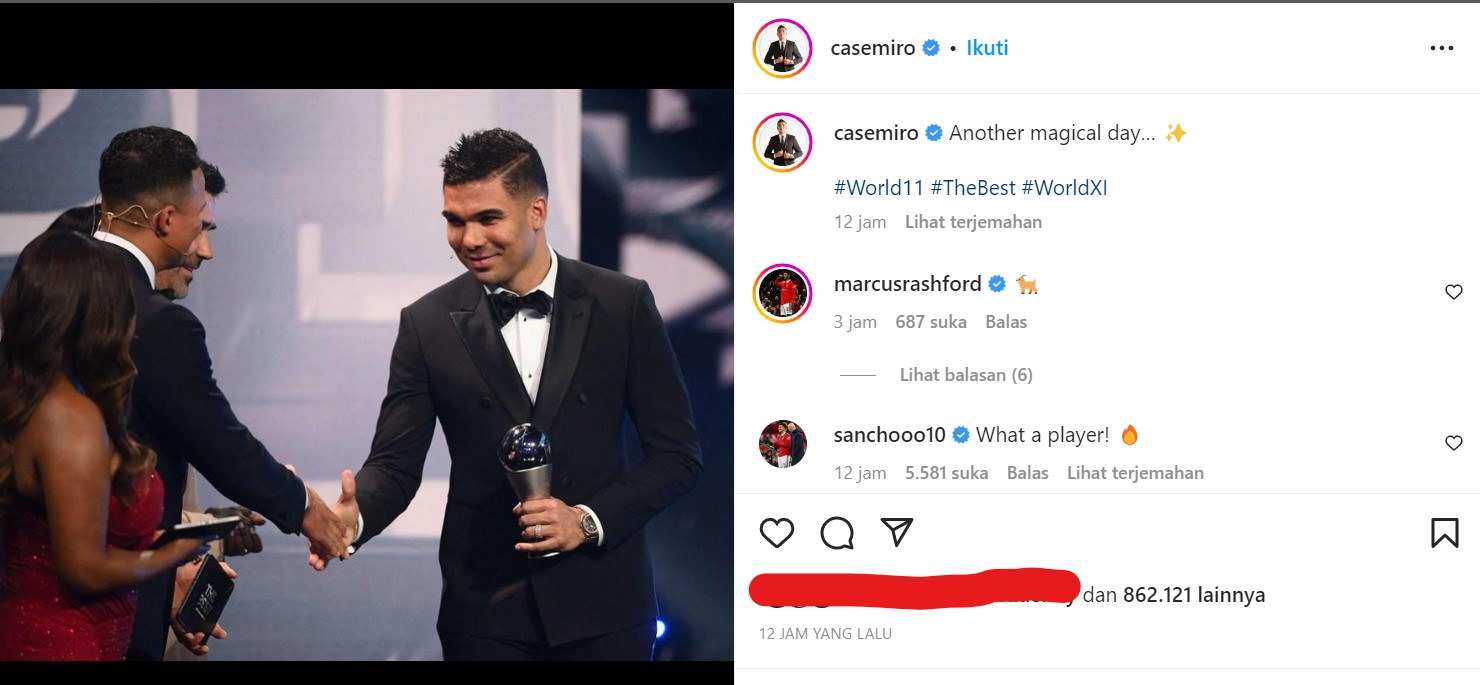 Pertama Kali Masuk FIFPRO World XI, Casemiro Bilang Begini