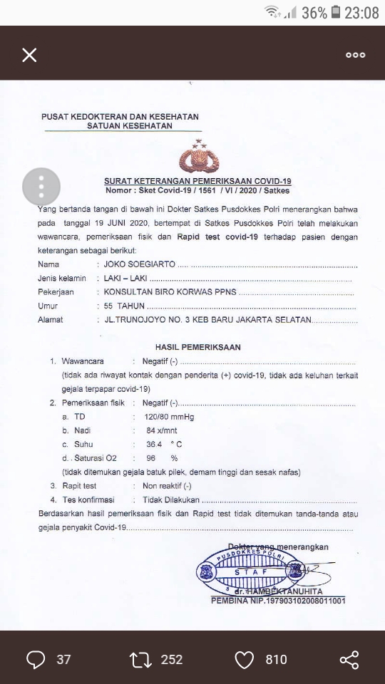 Djoko Tjandra Diduga Dapat Surat Bebas Covid-19 dari Polri