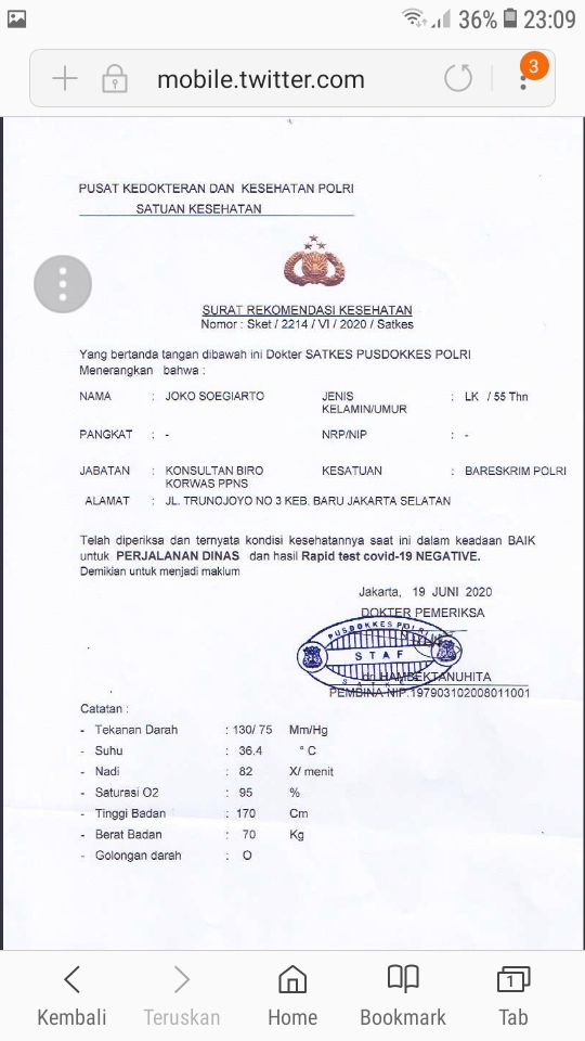 Djoko Tjandra Diduga Dapat Surat Bebas Covid-19 dari Polri