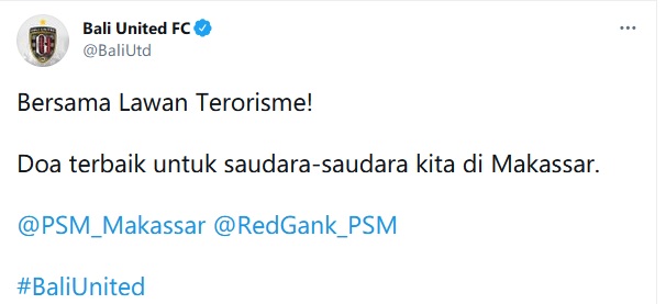 Bali United Melawan Aksi Terorisme di Gereja Katedral Makassar