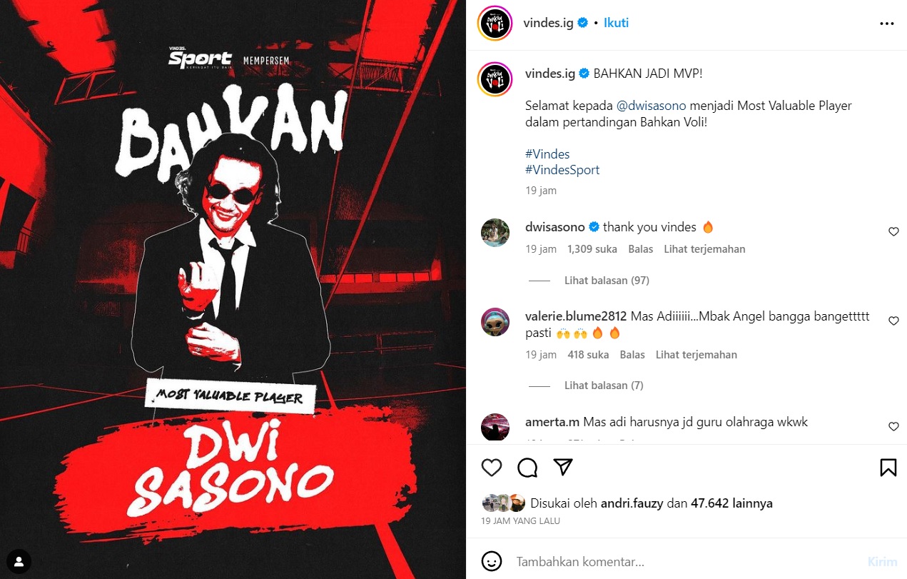 Lewat Permainan Ciamik, Dwi Sasono MVP Pertandingan Bahkan Voli