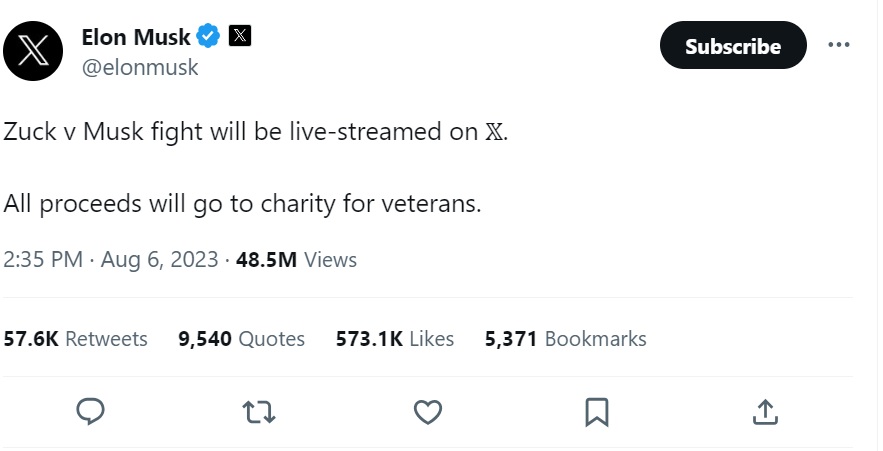 Elon Musk Ungkap Duel Melawan Mark Zuckerberg Akan Ditayangkan di X