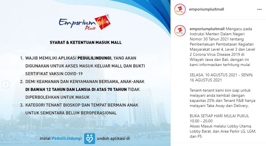 Daftar Mal di Jakarta yang Wajibkan Sertifikat Vaksin untuk Pengunjung
