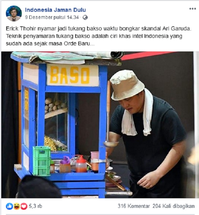[Cek Fakta] Erick Thohir Menyamar Jadi Tukang Bakso saat Membongkar Kasus Ari Askhara